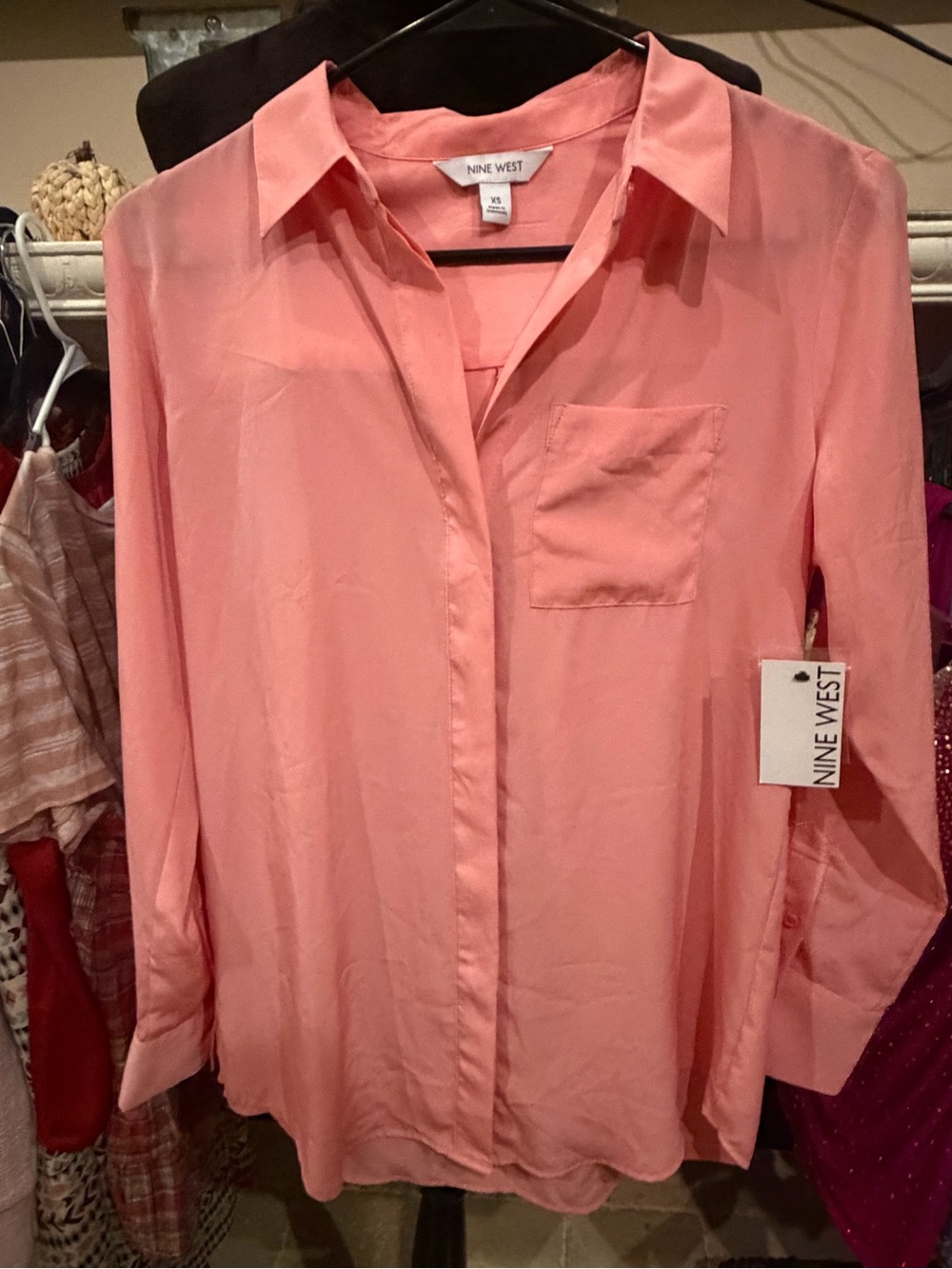 Nine West Coral Pink Button-Down Shirt